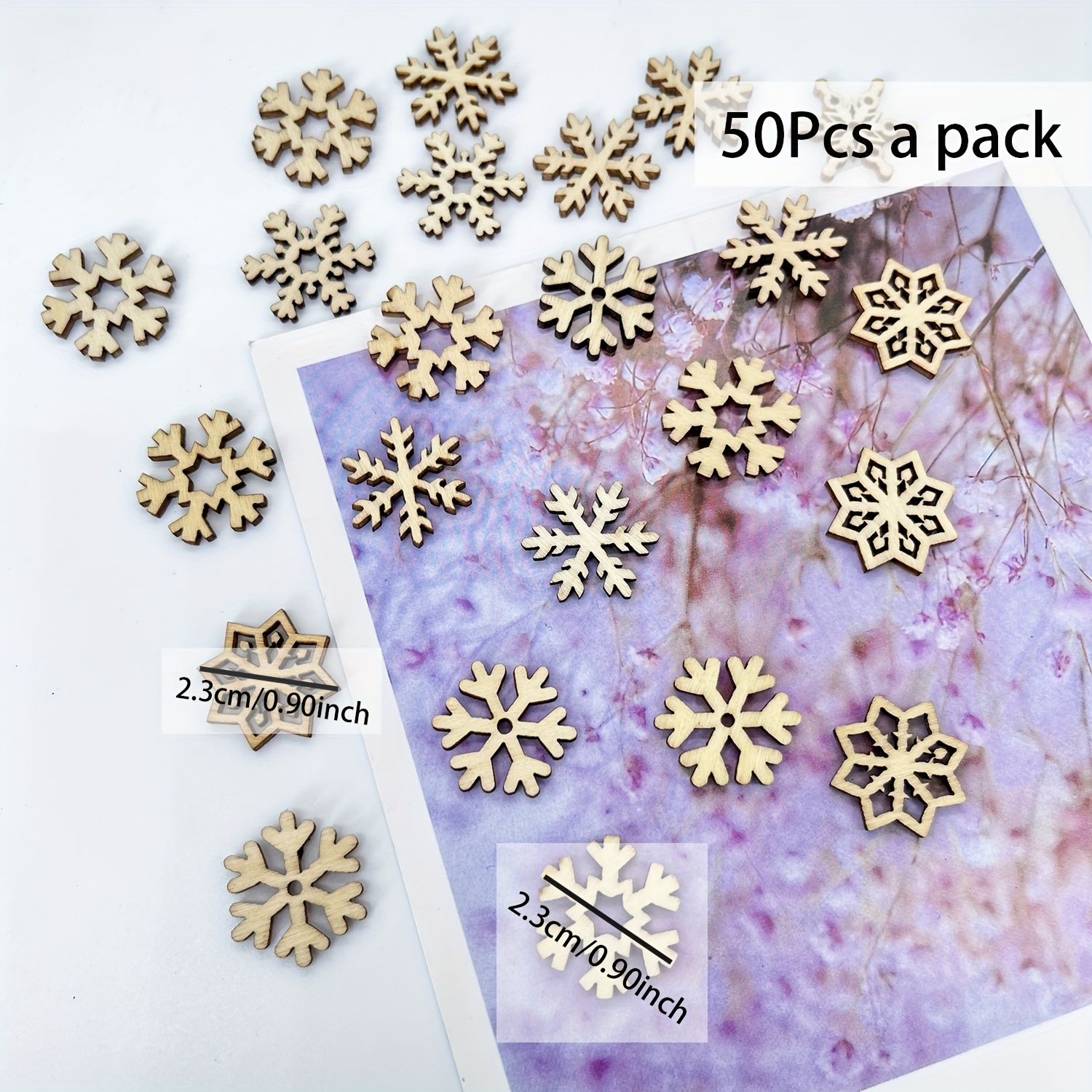 50pcs Wooden Christmas Tree Ornaments Mini Snowflake Tree Hanging Pendants  Christmas Decorations for Home New Year Gift