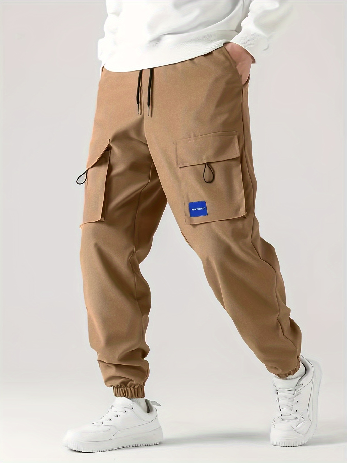 Solid Baggy Pants Multi Flap Pockets Men's Hipster Cargo - Temu Canada