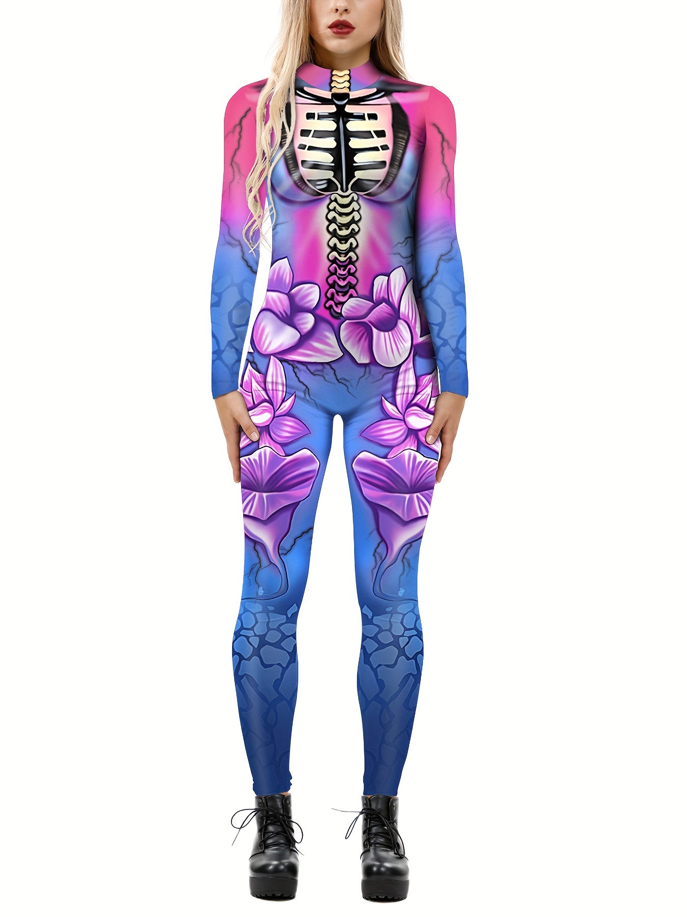  Quenny Nuevos monos flaco esqueleto humano de la impresión de  Halloween del terror, trajes cospaly del rendimiento del satge de las  mujeres (disfraz, pequeño) : Ropa, Zapatos y Joyería