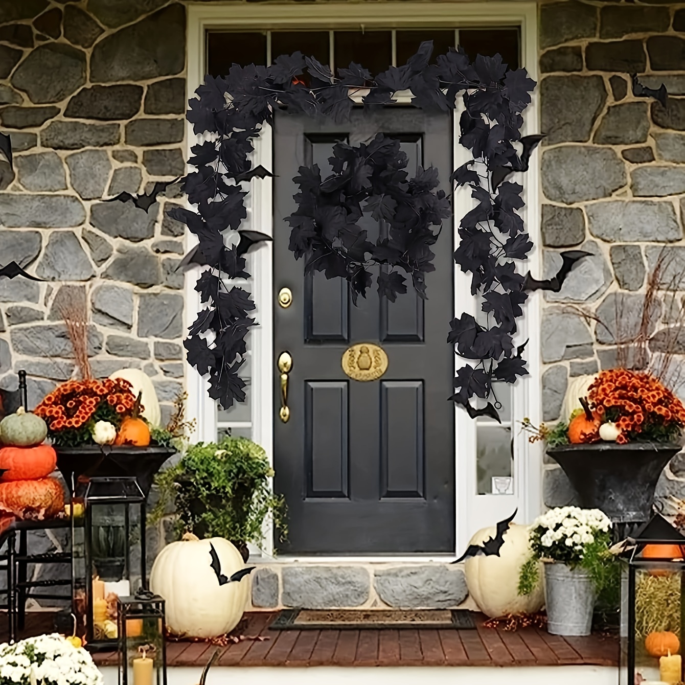 Fall Decor Black Garland, Black Decorations Halloween Garland, Fall Wall  Hanging Maple Leaves, Artificial Black Maple Leaf Vine, Halloween  Decorations