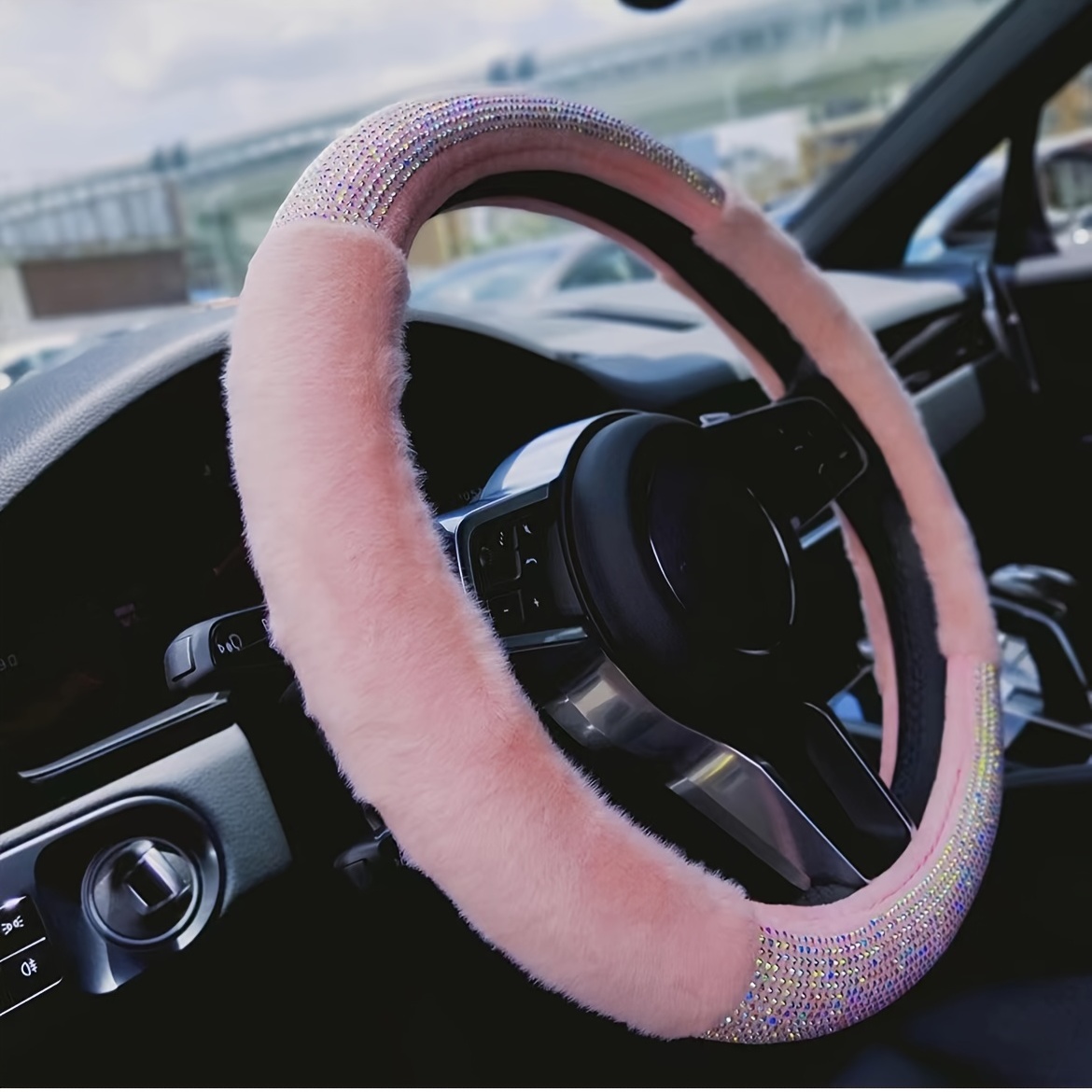 Coprivolante per auto, coprivolante rosa in peluche con strass  elasticizzato, protezione per volante auto accessori per donne signore  ragazze, senza