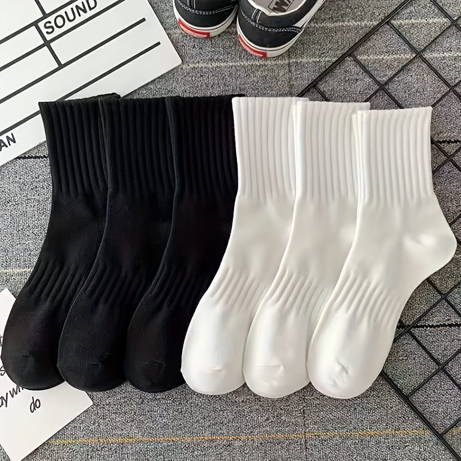 

6 Pairs Unisex Solid Crew Socks, Simple & Mid Tube Socks, Women's Stockings & Hosiery