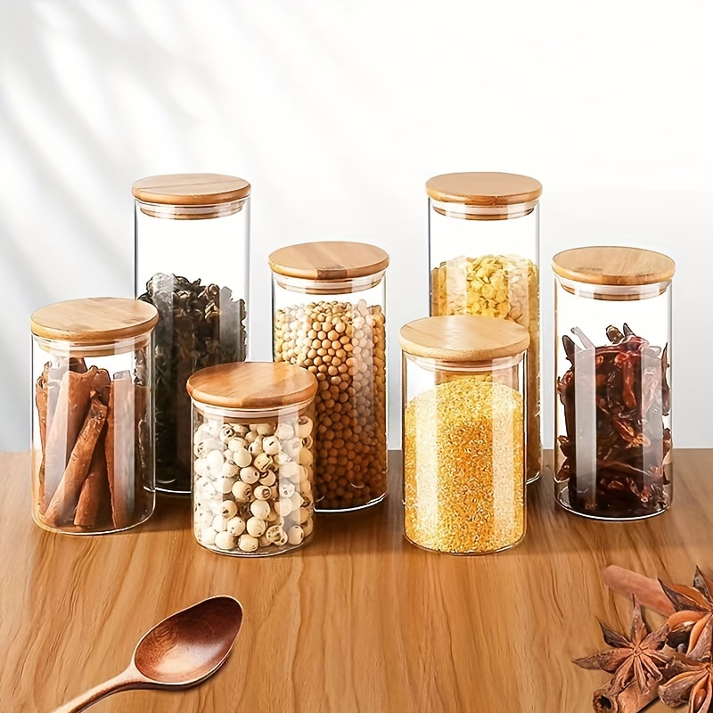 Sealed Glass Jars With Lids And Spoons, Candy Jars With Lids, Transparent  Spice Jars, Small Food Storage Containers, Kitchen Gadgets, Kitchen  Accessories - Temu