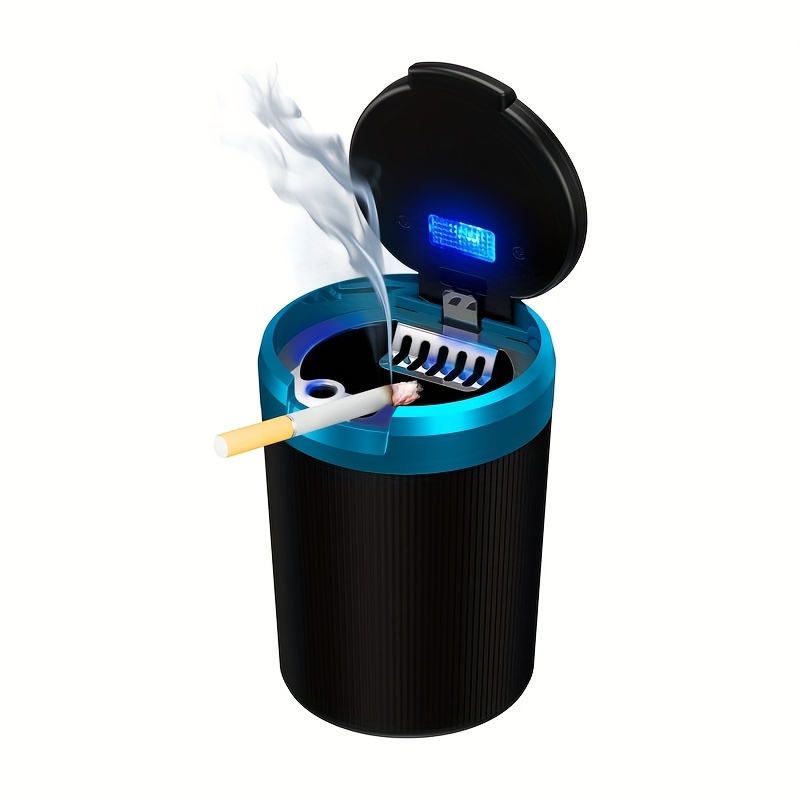 Auto-Zigarettenaschenbecher, tragbar, blaues LED-Licht, Auto-Aschenbecher,  Becherhalter mit Deckel, Fahrzeug-Zigarettenaschenbecher für Zuhause, Büro  (schwarz): : Auto & Motorrad