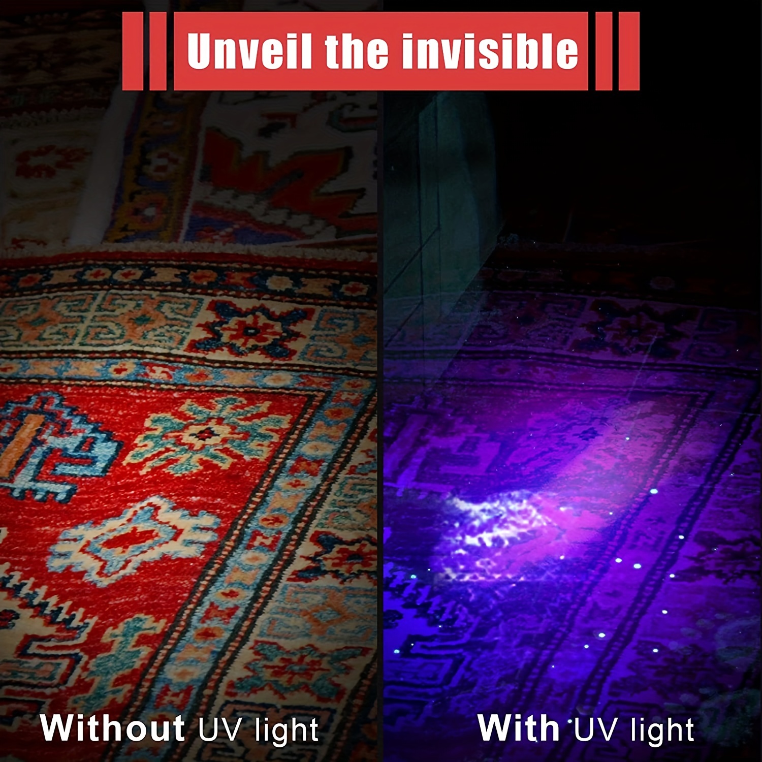 NVTED Linterna ultravioleta UV luz negra, 51 LED 395 nM portátil de mano  luz negra para mascotas y detector de manchas linternas