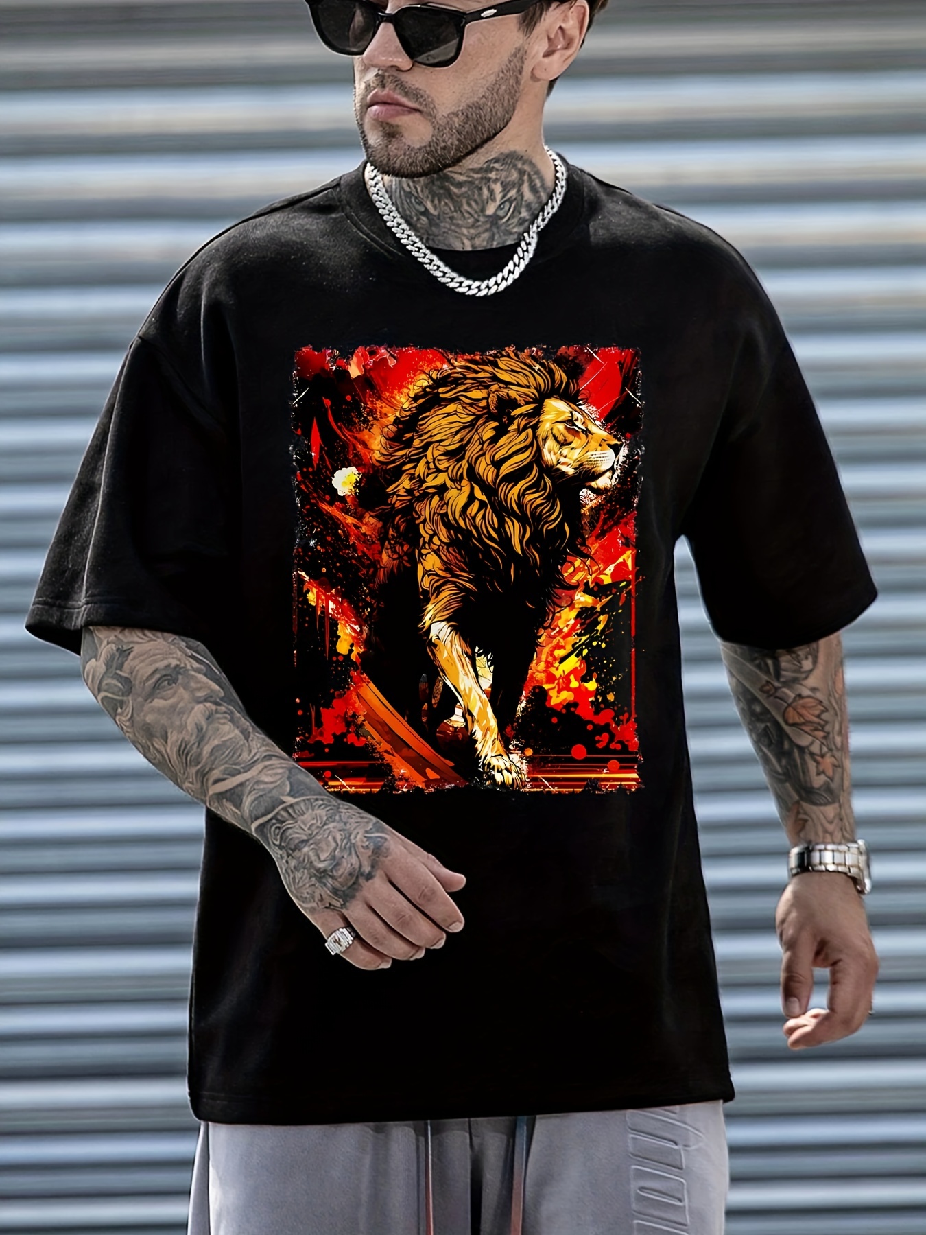 Cool King Lion Print Men s Short Sleeve T shirt Casual Temu