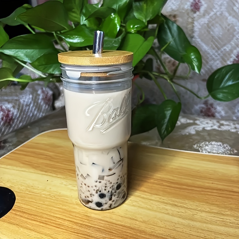 Glass Tumbler Coffee Mug With Bamboo Lid Straw Handle - Temu