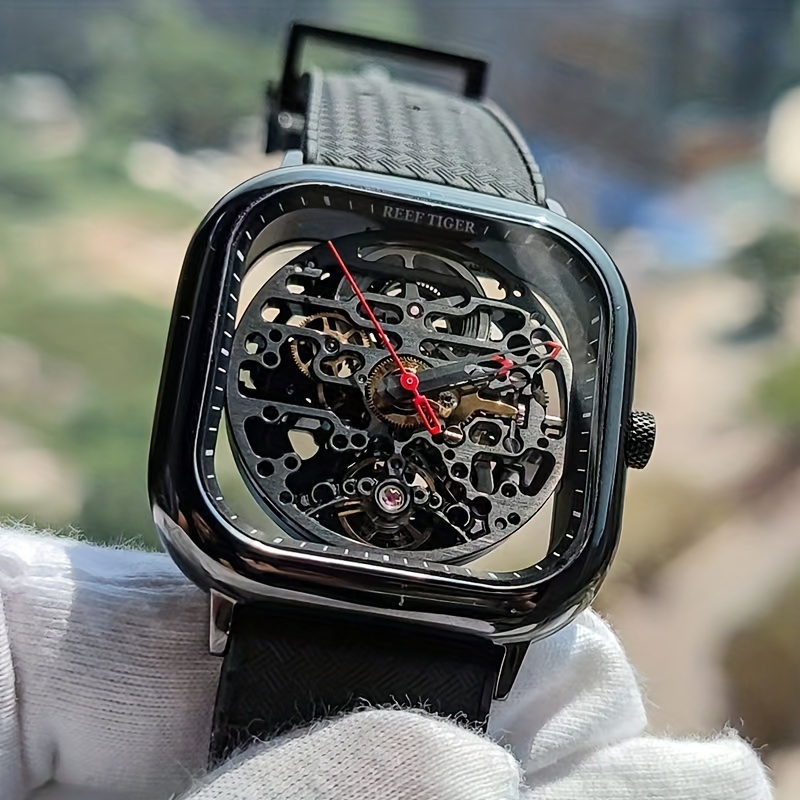 REEF TIGER リーフタイガー スクエア メンズ 機械式時計 トレンドクリエイティブ 中空全自動腕時計