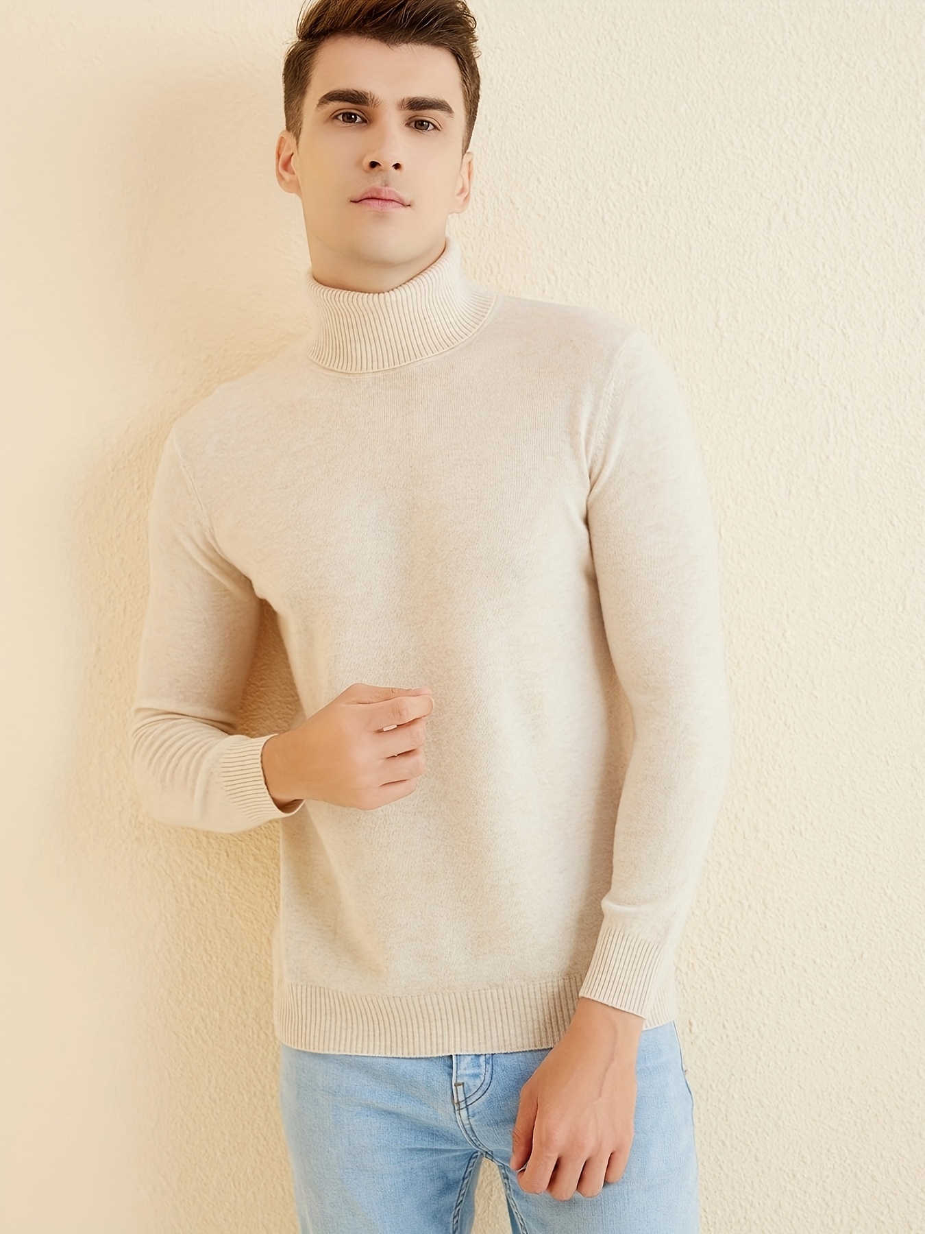 Men's High Neck 100% Merino Wool Sweater 2023 Fall - Temu