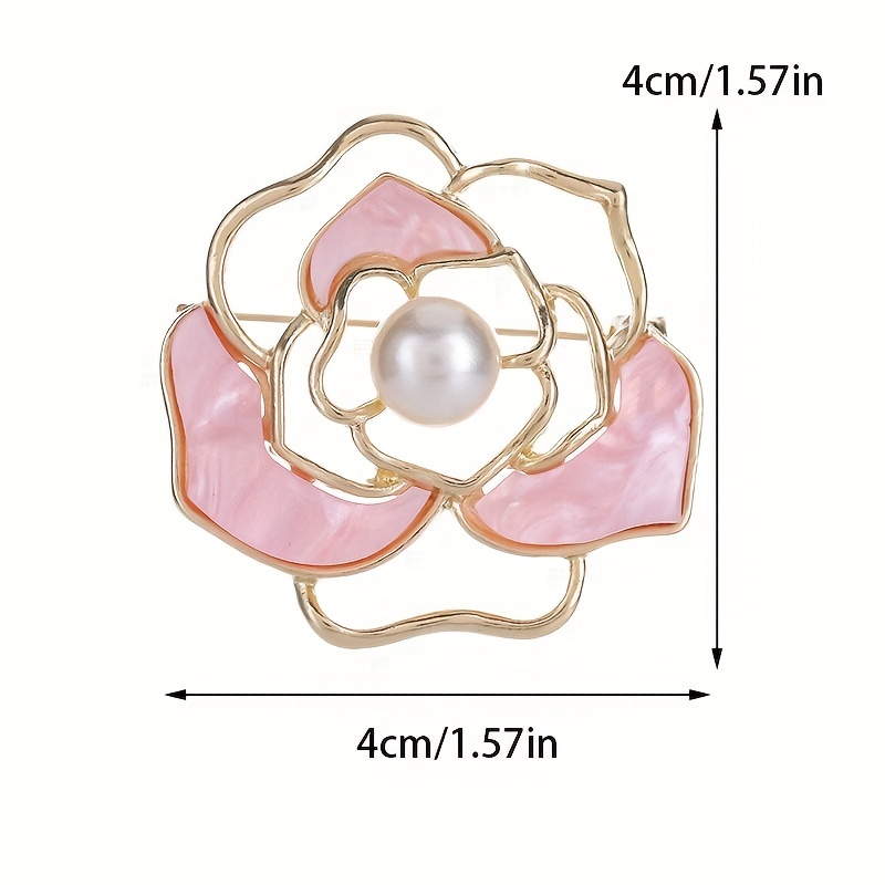 Women's Hollow Camellia Brooch Faux Pearl Elegant Brooch Pin Coat Shirt  Badge Clothing Accessories - Temu