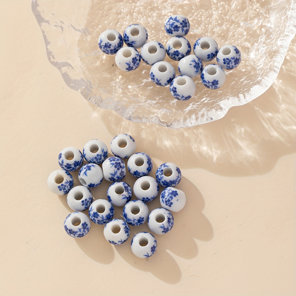 Vintage Blue Porcelain Small Floral Plum Ceramic Beads Large - Temu