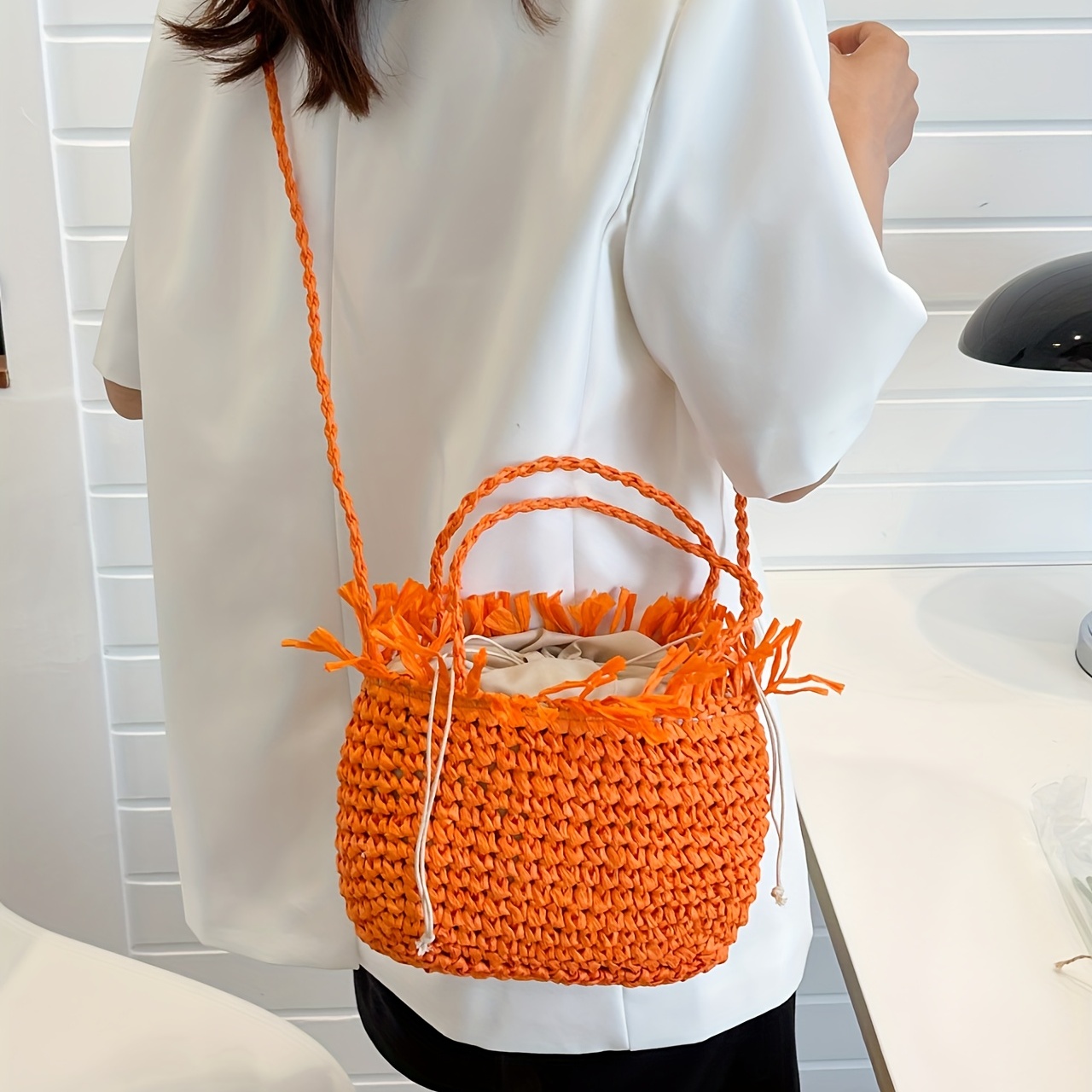 Boho Style Fringe Beach Bag Straw Handbag