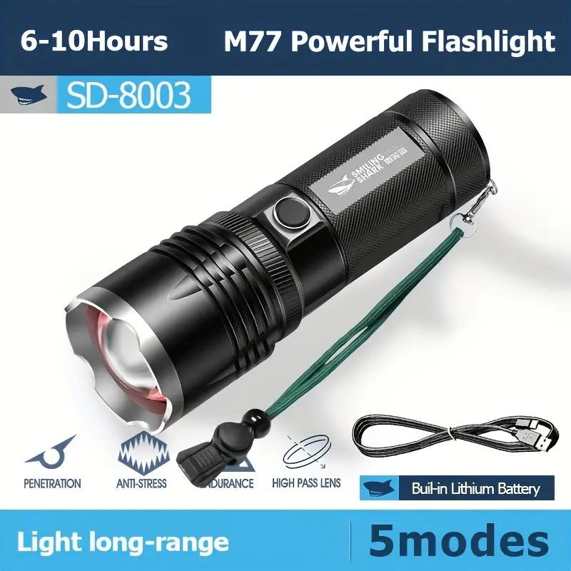 1pc led rechargeable flashlight super bright flashlight high lumens zoomable waterproof flashlights perfect for camping and emergencies details 0