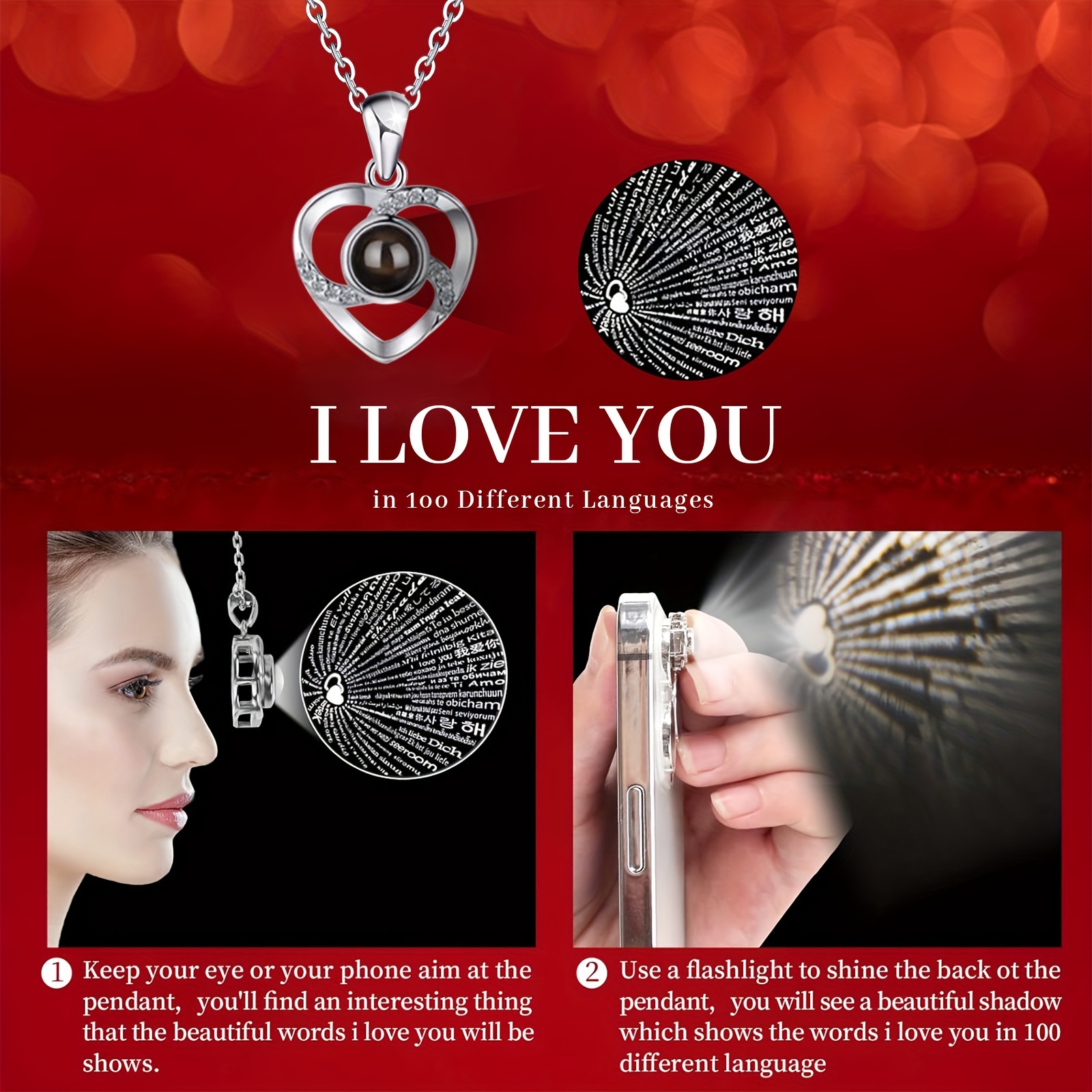 Preserved Red Real Rose with I Love You Necklace -Eternal Flowers