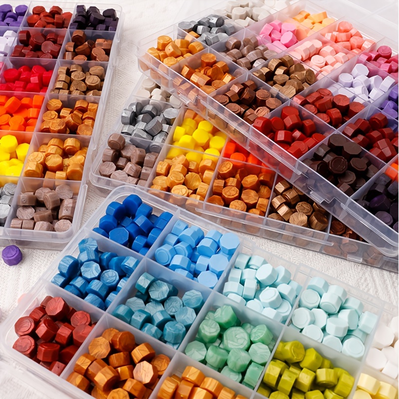 Wax Seal Beads Packed In Plastic Box Colors Octagon Sealing - Temu