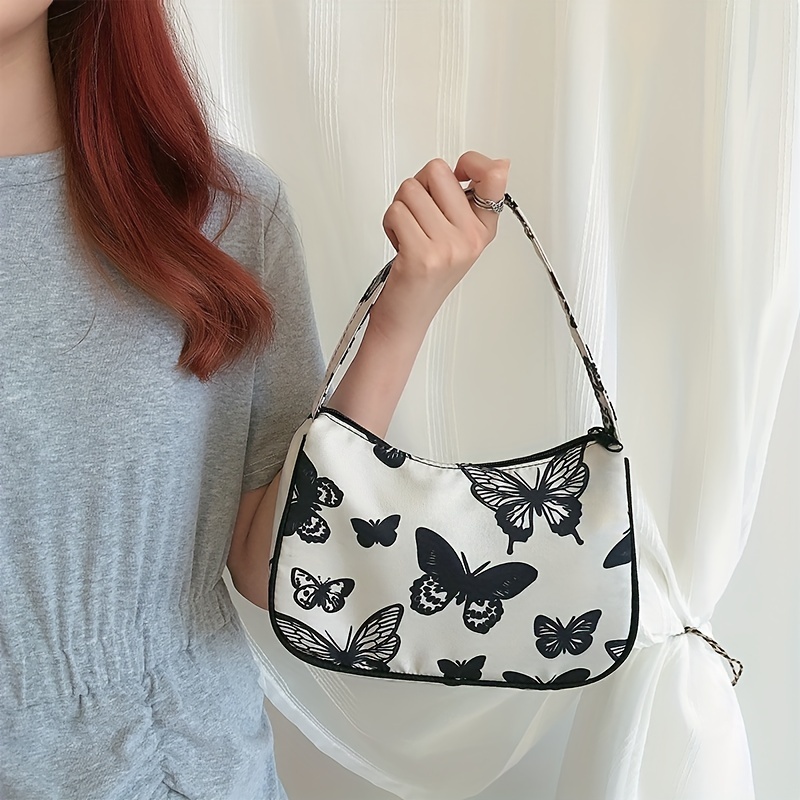 Solid Color Butterfly Decor Underarm Bag, All-match Baguette Bag, Y2k  Zipper Armpit Bag - Temu