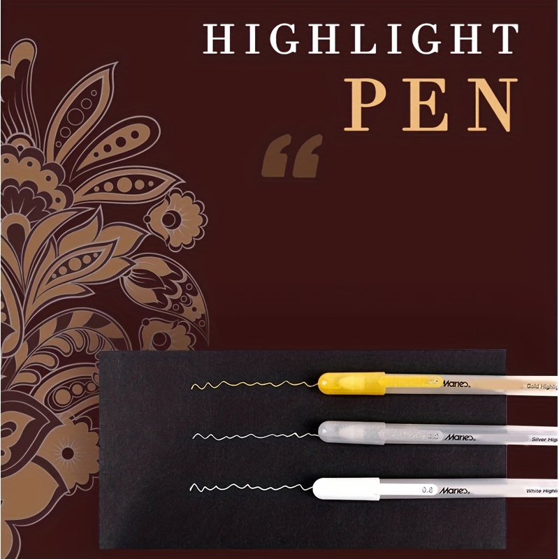 3pcs White, 1pc Golden & 1pc Silvery Gel Pens, 0.8mm Highlighter Pens, Fine  Point Ink Pen For Black Paper Drawing, Sketching, Illustration, Card Maki