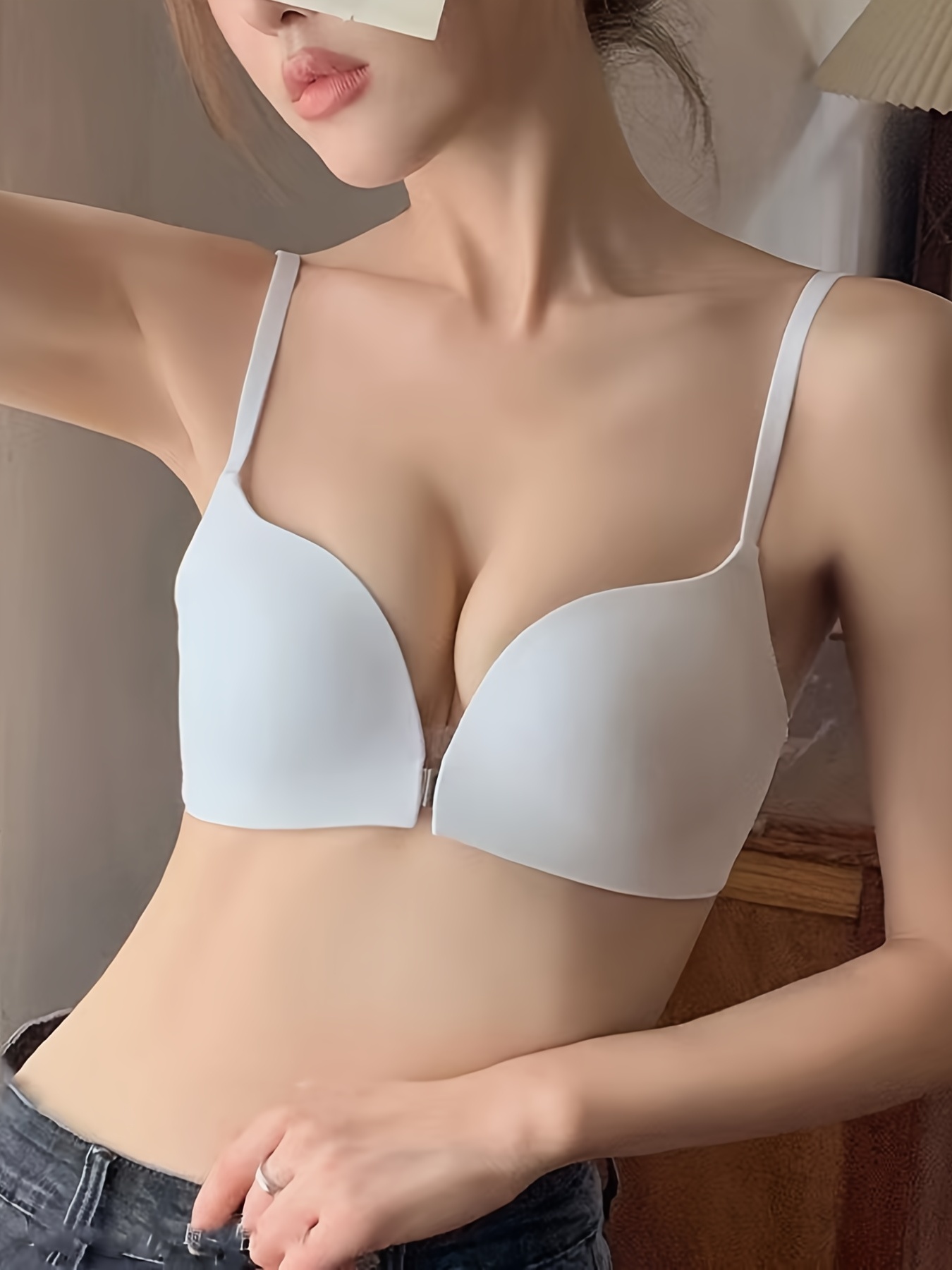 JGTDBPO Front Buckle Bra For Women Push Up Thin Bra Non-Slip Upper Support  Big Chest Show Small Invisible Bra Wedding Party Special Glossy Underwear 