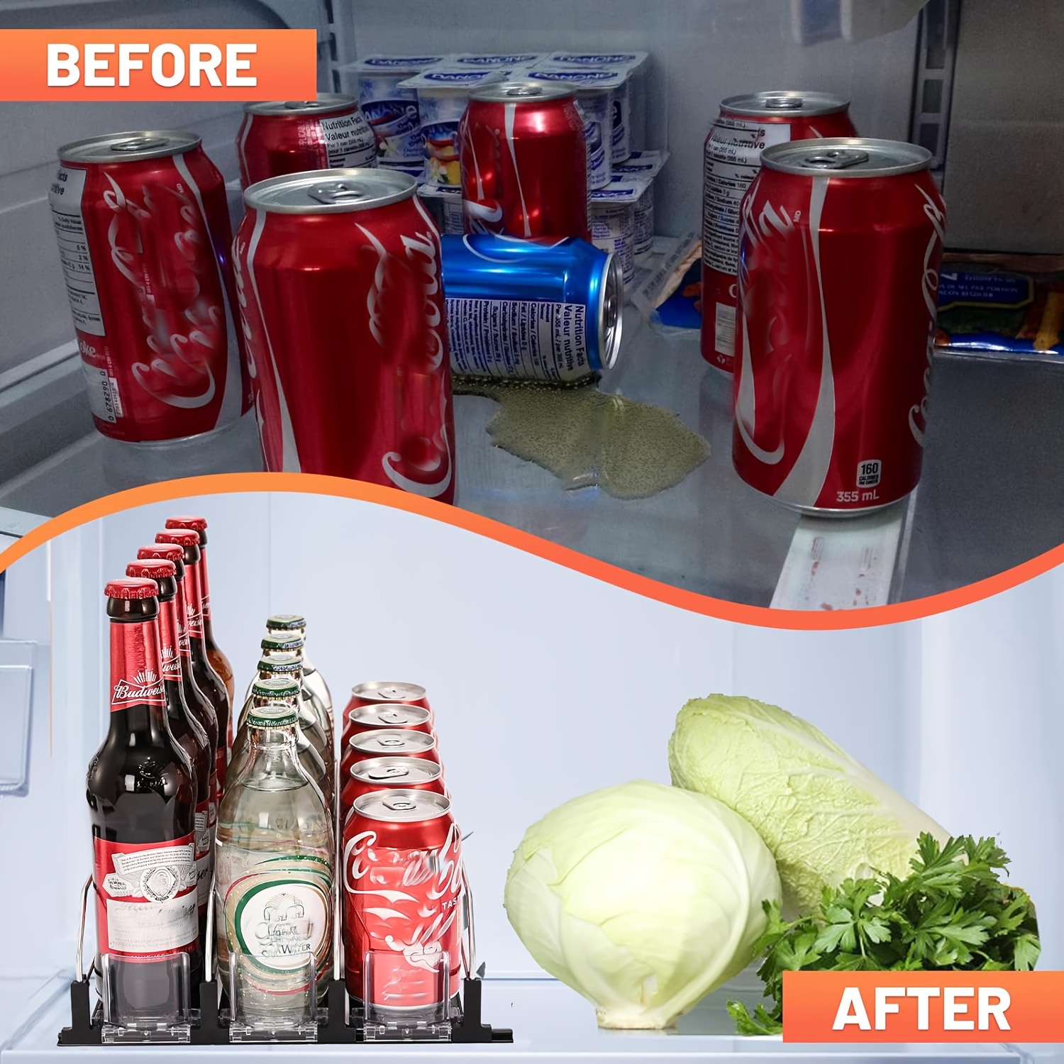 Dispensador de bebidas para nevera, organizador de latas de soda para  refrigerador, estante deslizante de ancho ajustable para bebidas,  almacenamiento