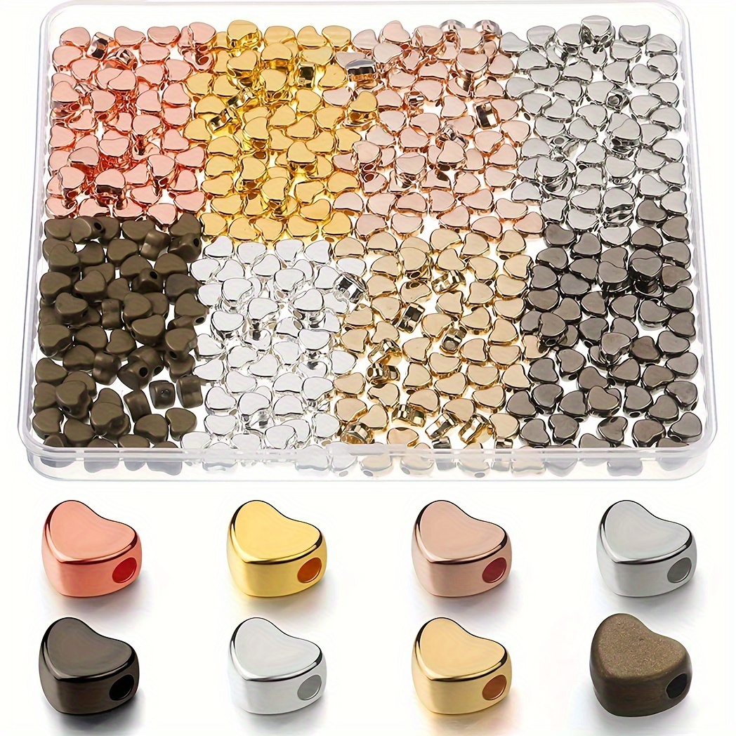 

400pcs Heart-shaped Plastic Beads, Golden & , Small Hole Spacer Beads For Making, No Electricity Needed, Crafting Kit