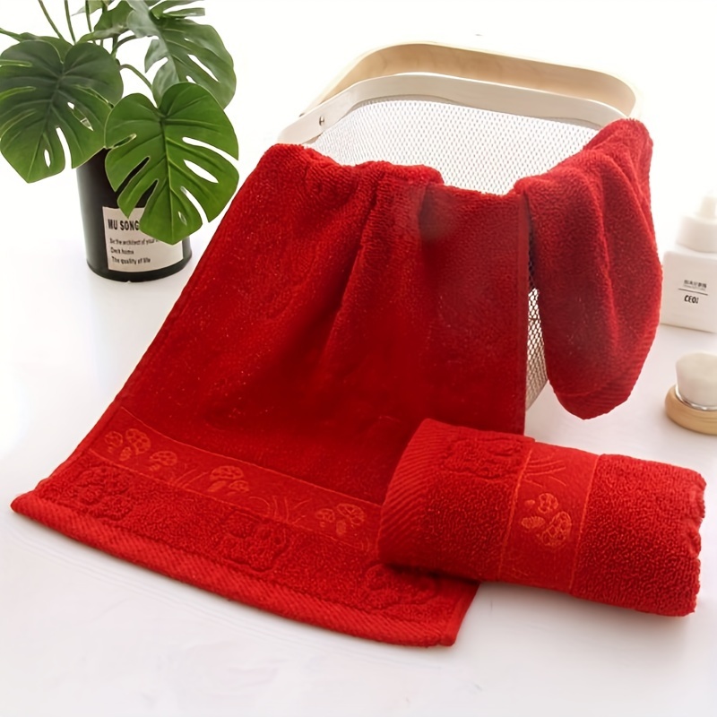 Cotton Red Hand Towel Household Soft Face Towel Wedding - Temu