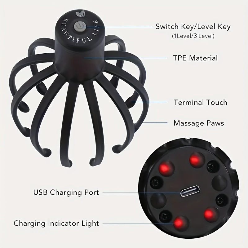 usb rechargeable electric octopus claw scalp massager for deep relaxation and   great gift for men women details 7