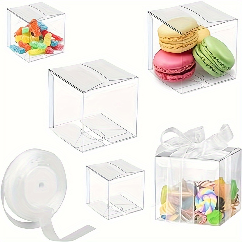 30pcs Clear Cube Wedding Candy Box, Clear Favors Box, PVC Clear Snack Box  For Wedding Birthday Party Jewelry Storage Display Valentine's Day Candy Cho