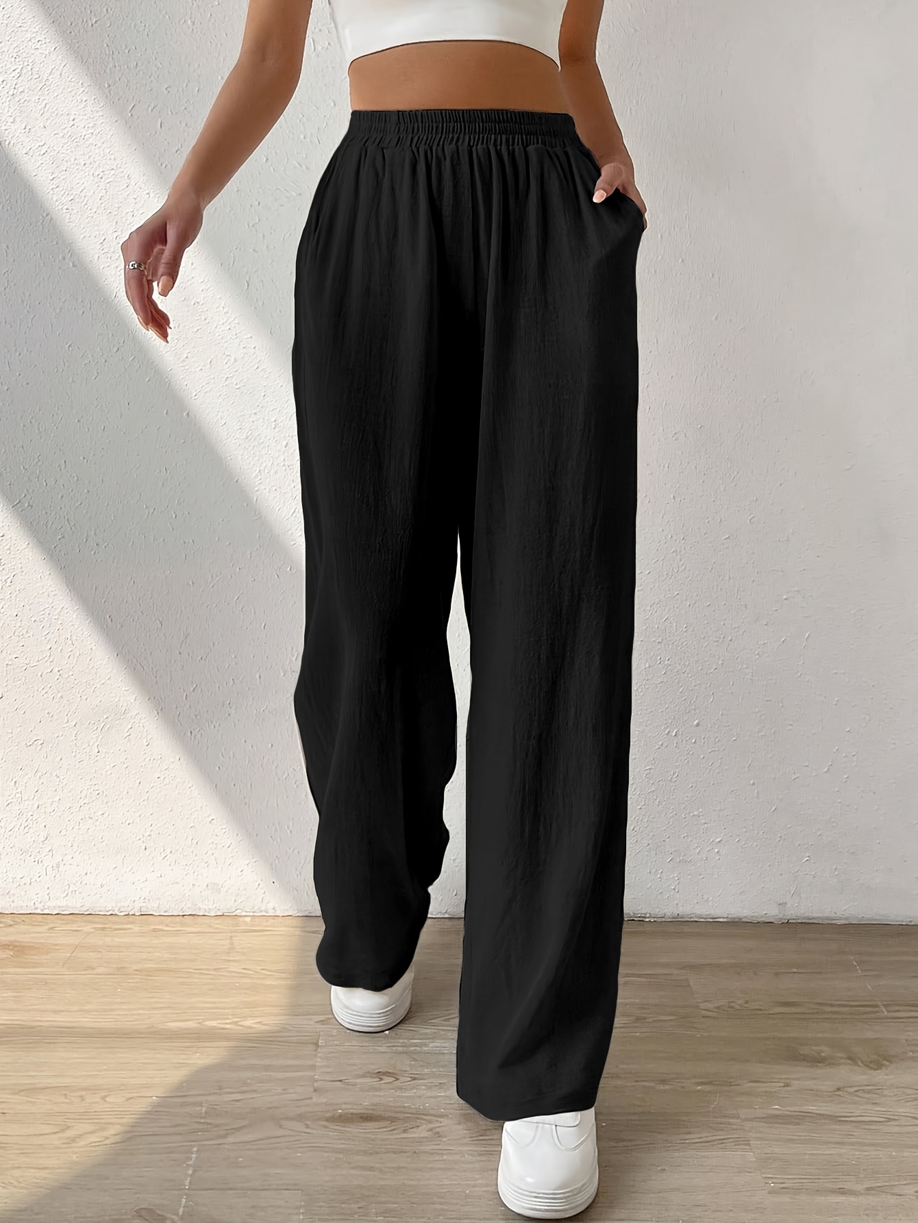 Solid Pleated Wide Leg Pants Casual Loose Pants Spring Fall - Temu
