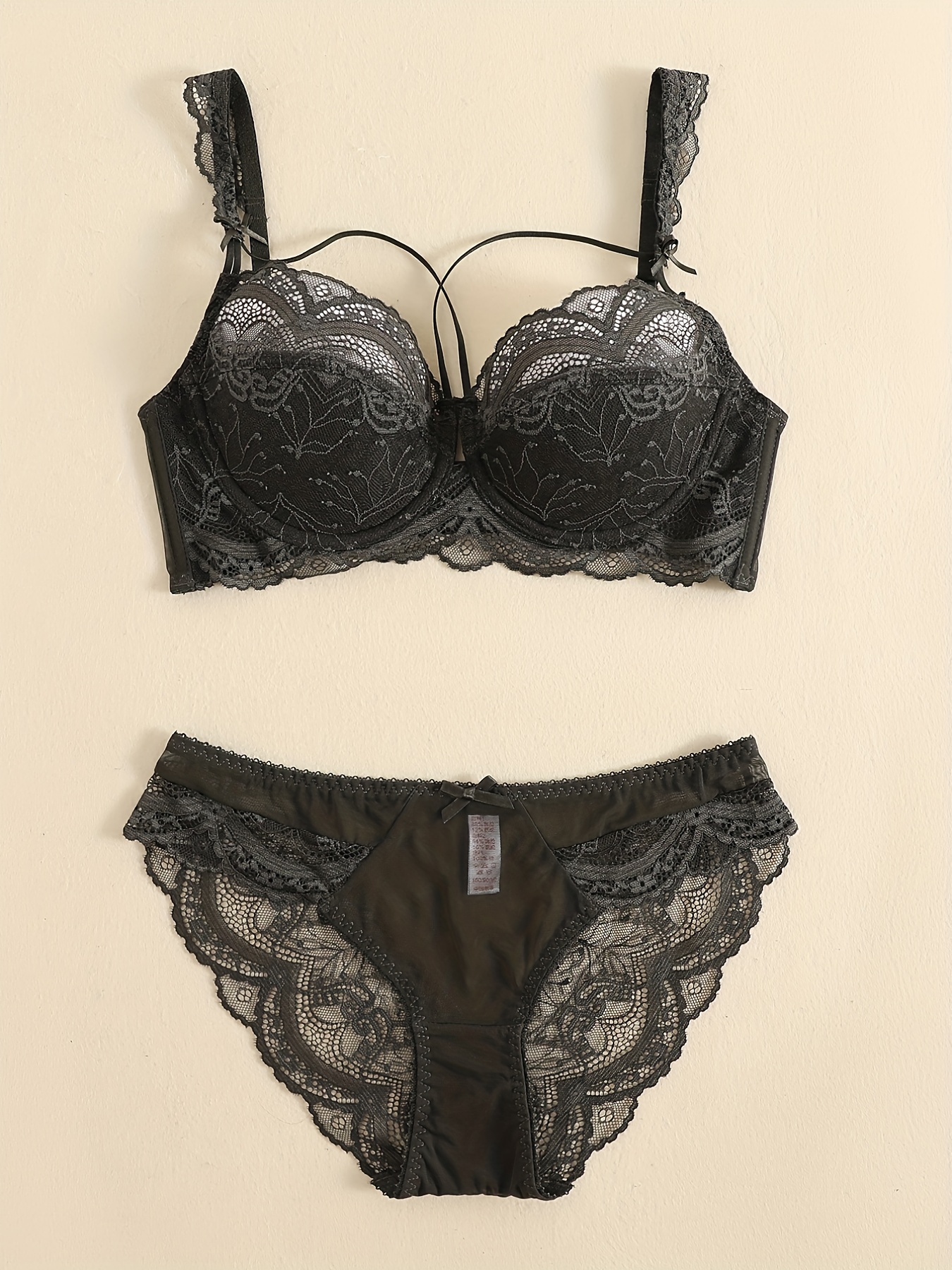  Push Up Bra and Panties Set for Women Floral Lace Bra Underwire  Full Coverage Bra and Knickers Set Plus Size Lingerie Set(Size:70A,Color:Black)  : Clothing, Shoes & Jewelry