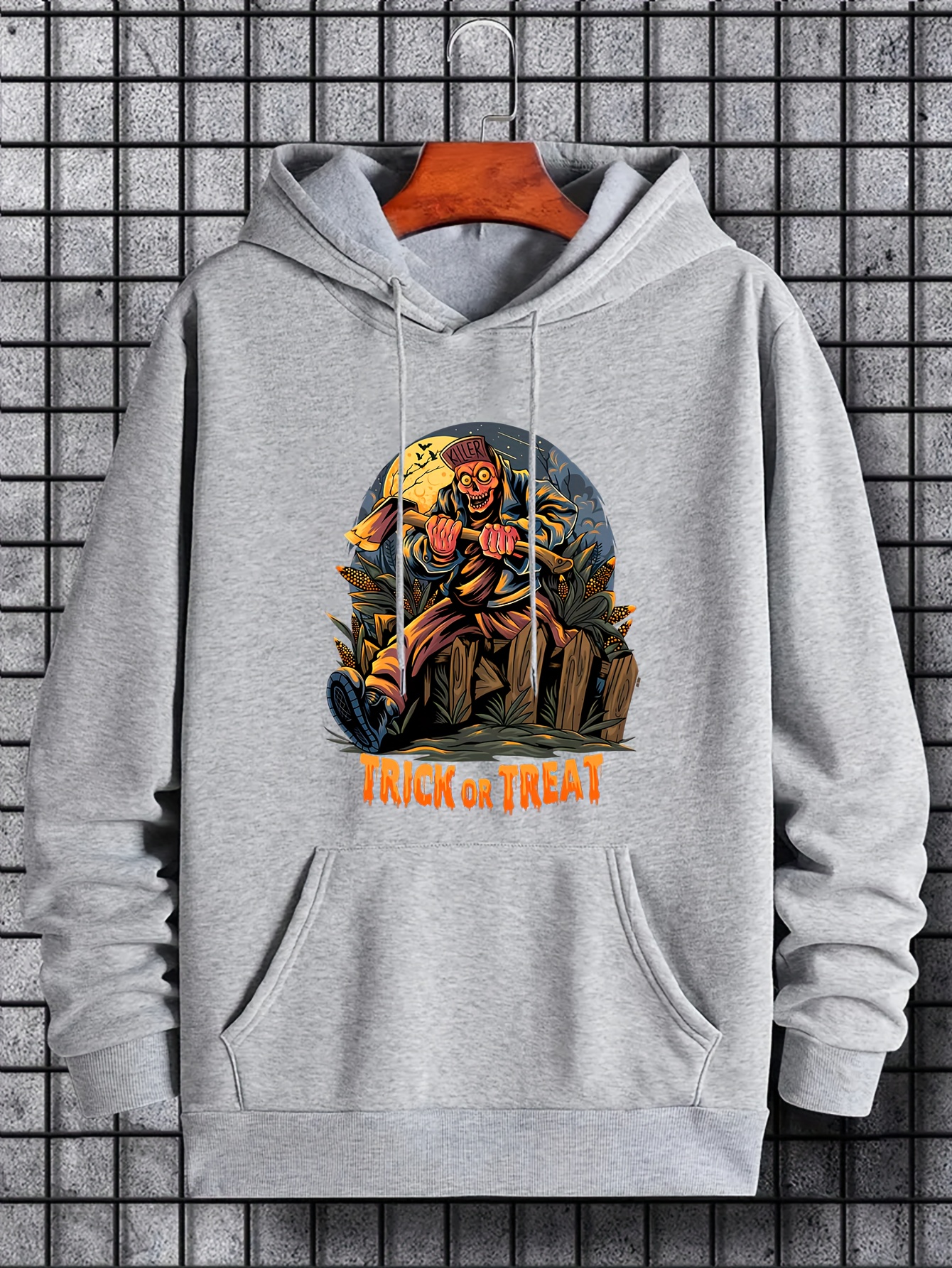 Men's Trick Or Treat Print Hoodie Active Breathable Drawstring