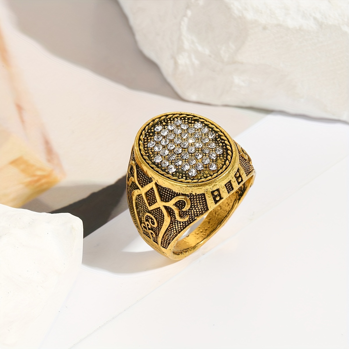 Retro Domineering Rhinestone Men's Ring, Punk Style