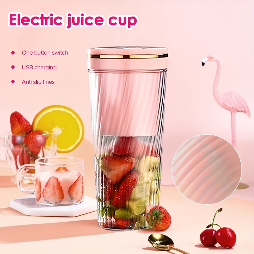 Portable Blender Cup Automatic Small Glass Juice Cup for Travel Sports  Kitchen Pink Single Cup With Cover