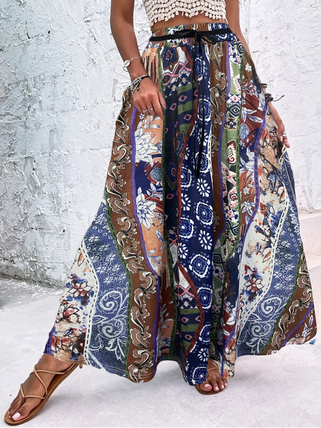Floral Print Tie Waist Skirt, Casual Skirt For Spring & Fall, Women's ...