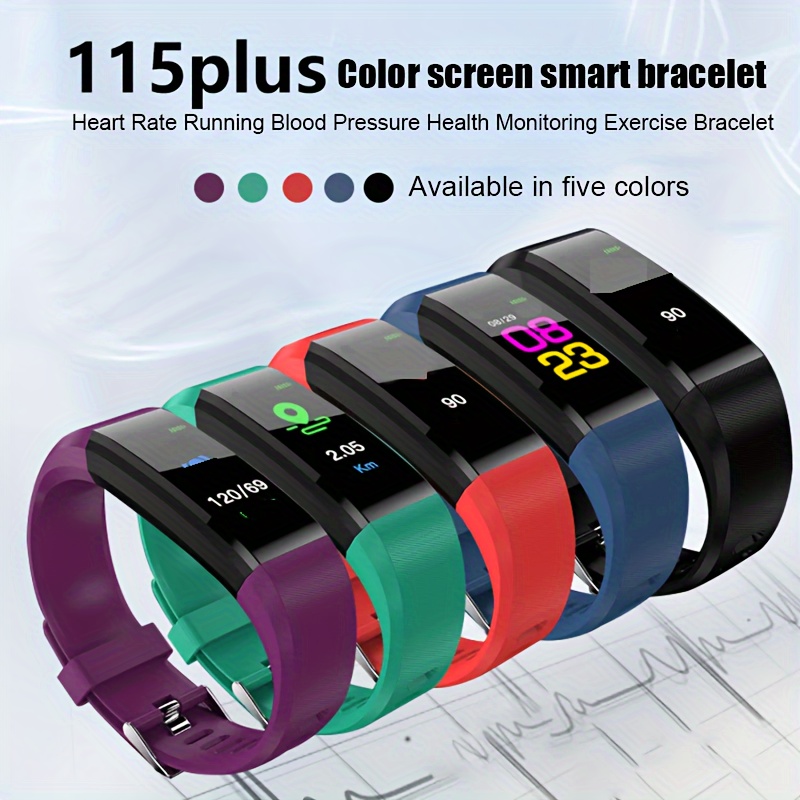 115 Plus Waterproof Smart Bracelet Sport Wristband Heart Rate Blood  Pressure Monitor Fitness Tracker - Black