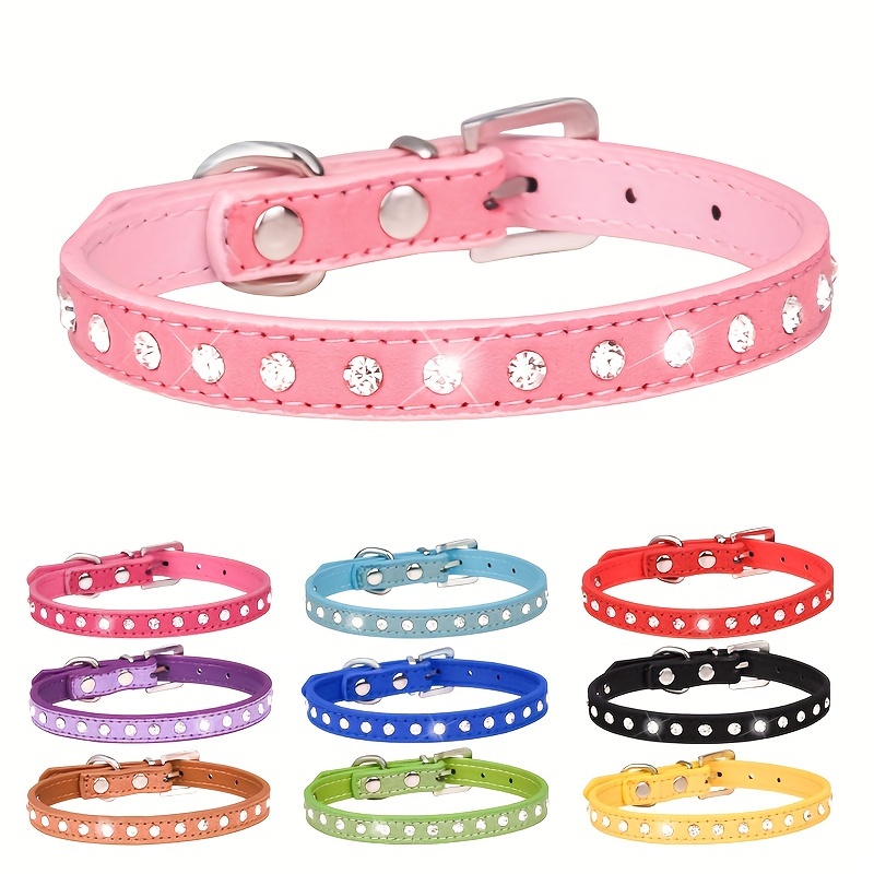 Pink leather dog collar with outlet rhinestones