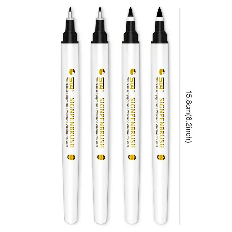 Lettering Calligraphy Brush Pens Set, Soft And Hard Tip, 4 Size