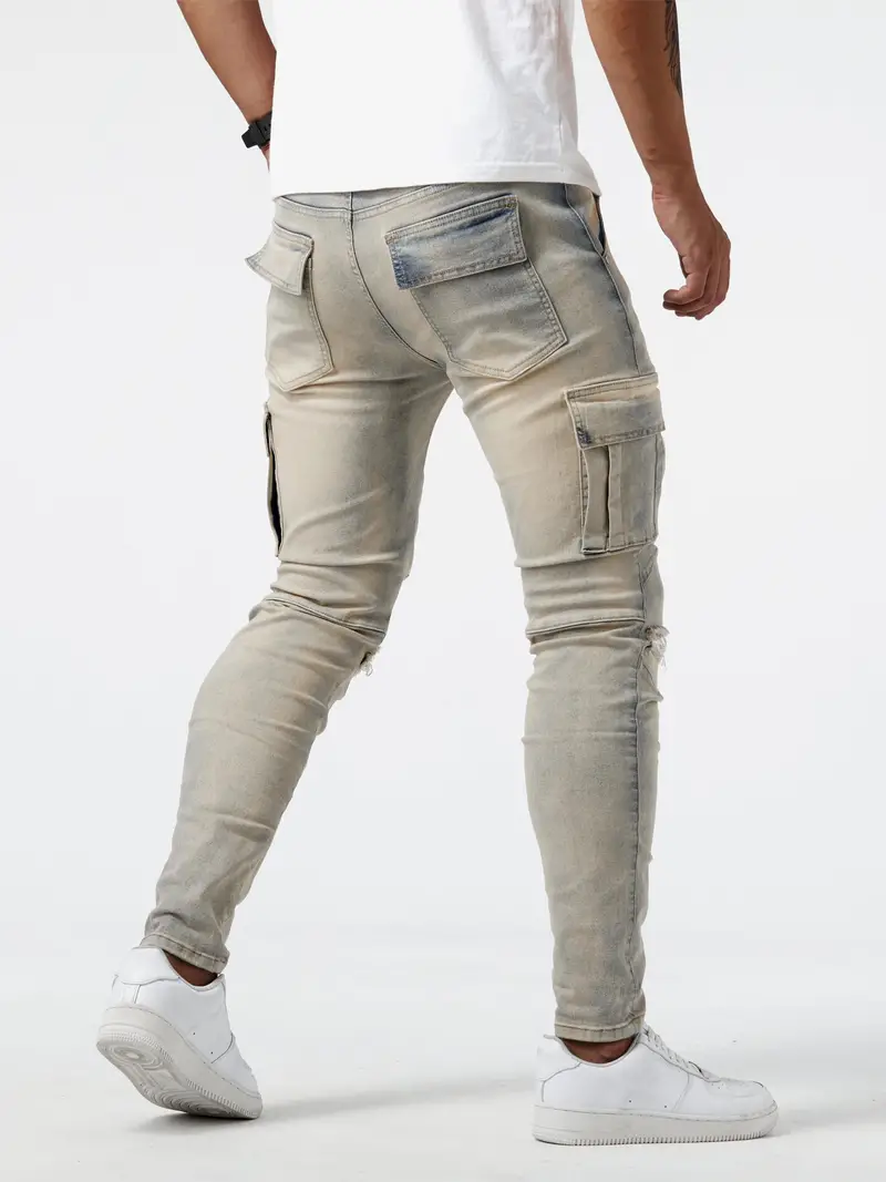 Slim Fit Multi Pocket Jeans Herren Casual Street Style High - Temu Germany