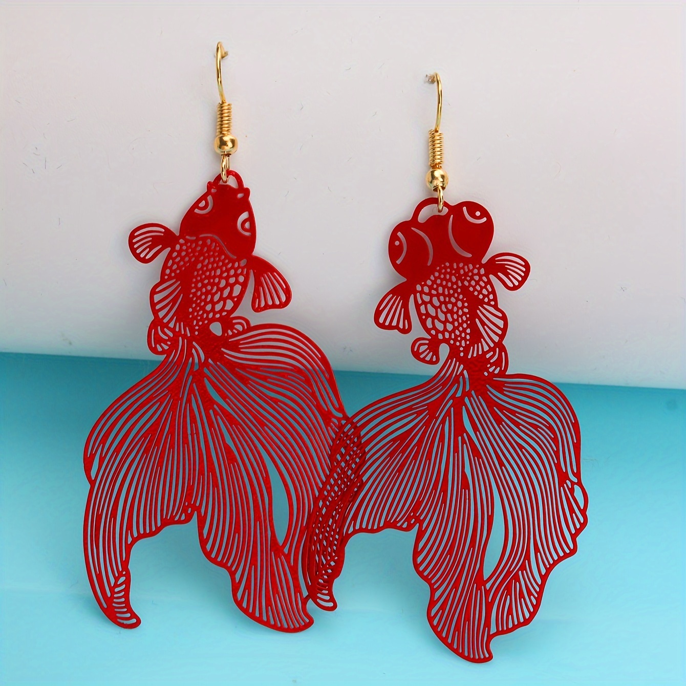 Dangle Earrings with Auspicious Fish Design, Gift for Her