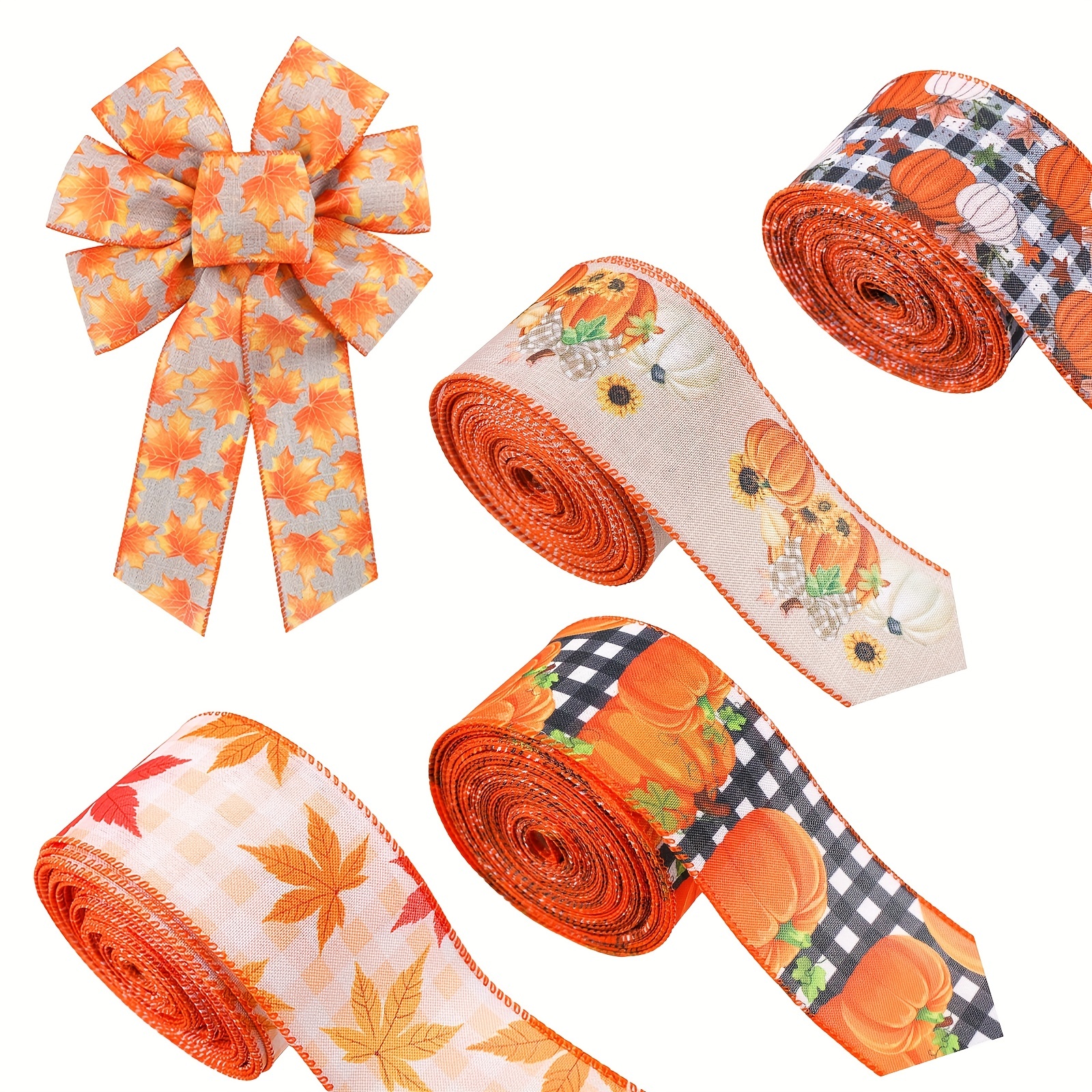 Lot of 3 Fall/Thanksgiving Wired Ribbon for Bows/Crafts 5 Yards Each Brand  New