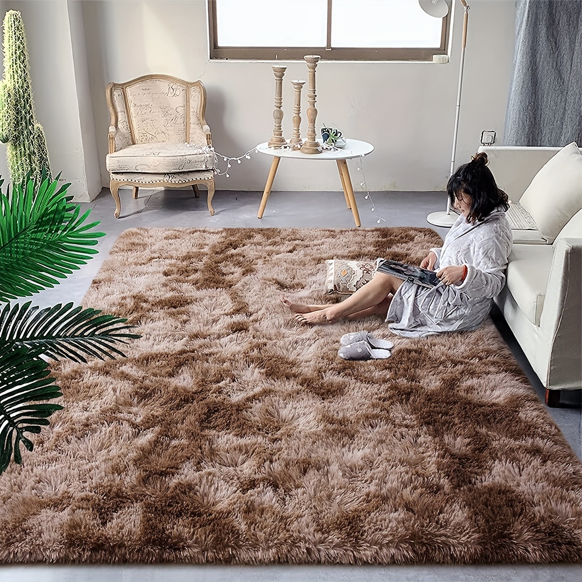 4X5.3 Ultra Soft Modern Area Rug Fluffy Living Room Carpet Nursery Rug  Brown