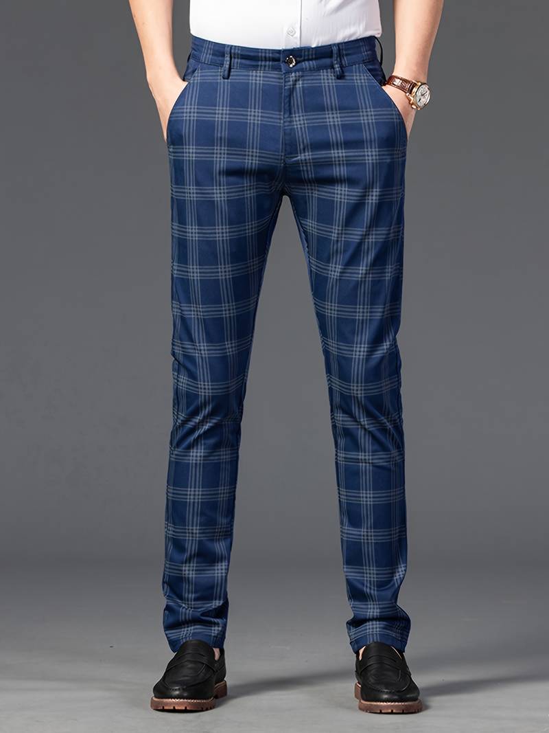 Mens Plaid Slim Fit Flat Front Long Trousers - Clothing, Shoes ...