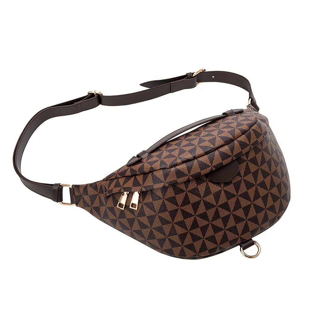 Fashionable Geometric Pattern Waist Bag, Crossbody Zipper Fanny
