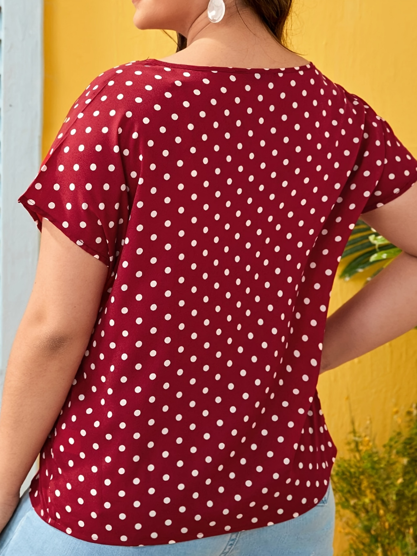 Red Polka Dot Cut Out Blouse
