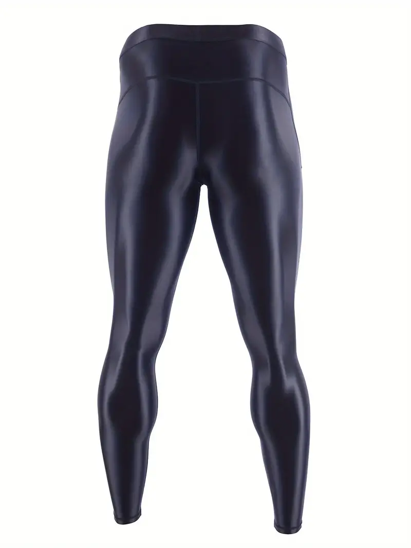 Men's Oil Glossy Compression Pants Shiny Stretchy Workout - Temu