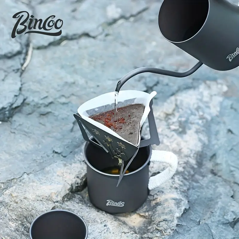 bincoo travel pour over coffee maker gift set all in 1 coffee accessories tools 304 stainless gooseneck kettle coffee mug v60 dripper filters server of coffee set with travel bag black details 8