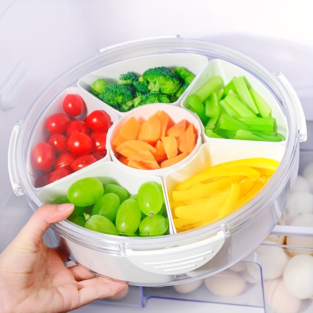 Divided Veggie Tray with Lid Vegetable Storage Square Appetizer Relish  Serving Platter with 5/6 Compartment Snack Container 