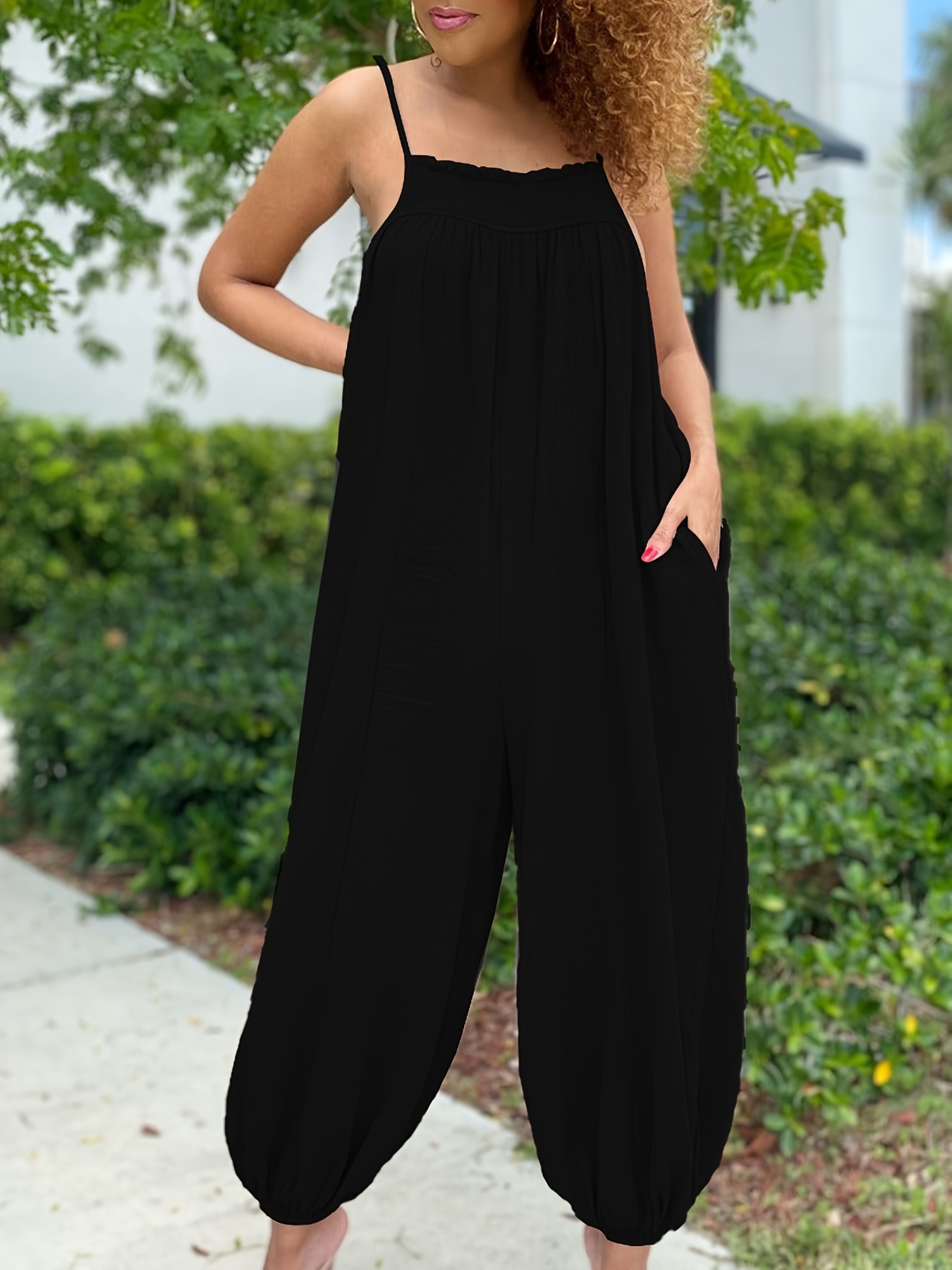 Women's Sleeveless Straps Backless Overalls Jumpsuit Casual Solid