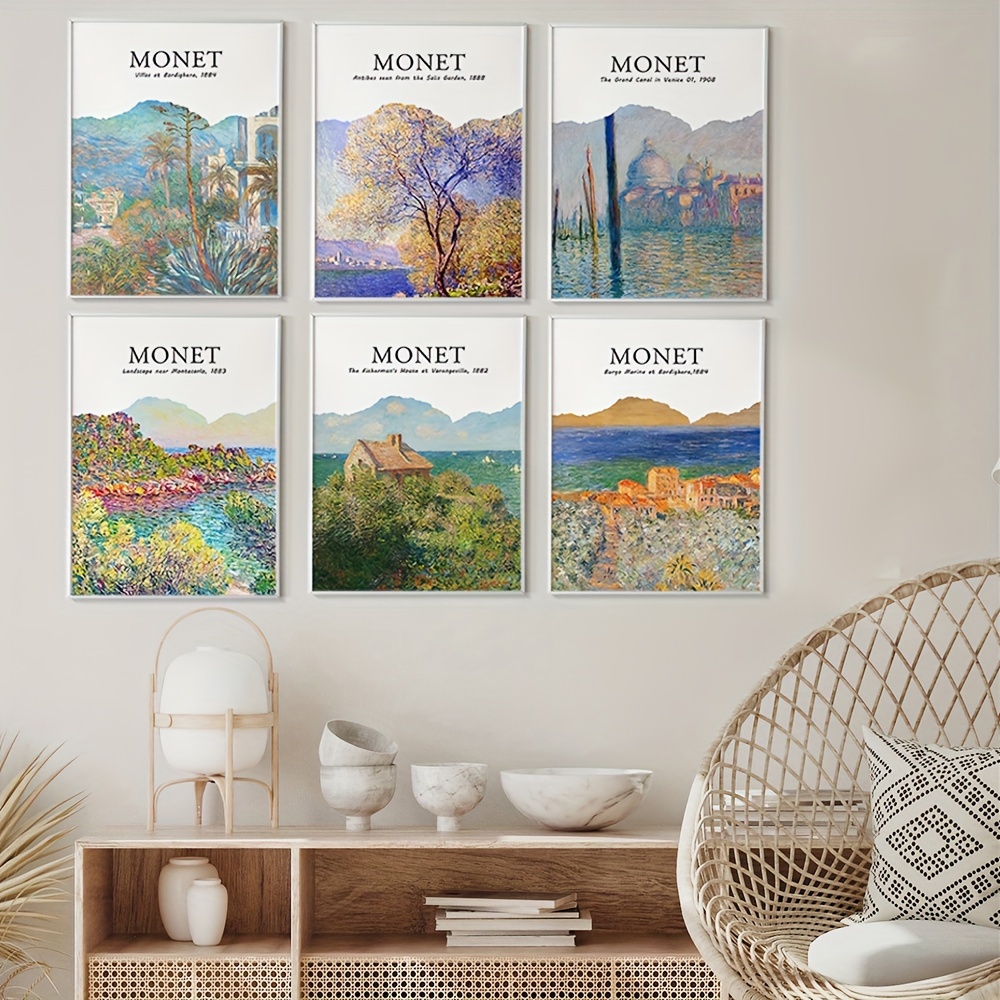 6 Pezzi/set Monet Pittura A Olio Stampa Tela Poster Paesaggi - Temu Italy