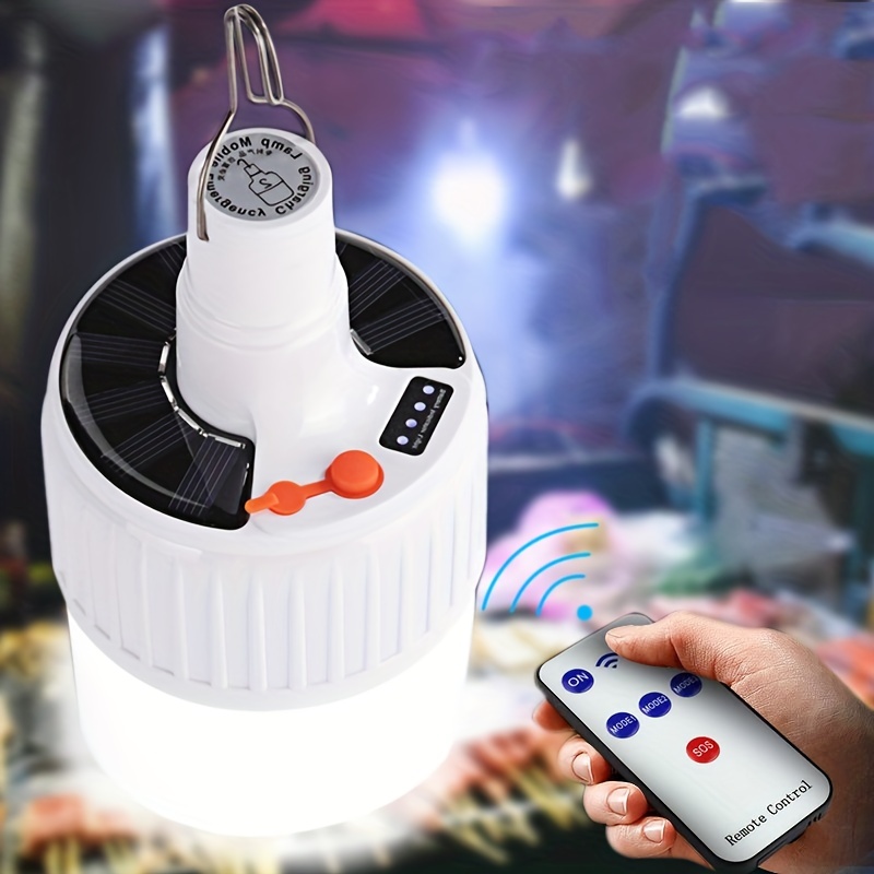 Bombilla de batería recargable USB con control remoto, 7 W LED  multifuncional iluminación de emergencia 4 brillo ajustable linterna  retráctil E26