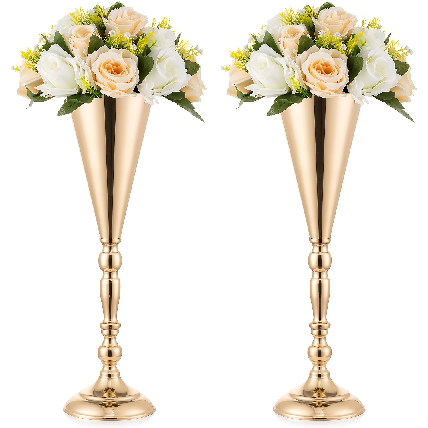  Centros de mesa de boda altos y dorados para mesas, 22.83  pulgadas de alto, 2 centros de mesa para comedor con cristal, jarrones para centros  de mesa, soporte de flores y
